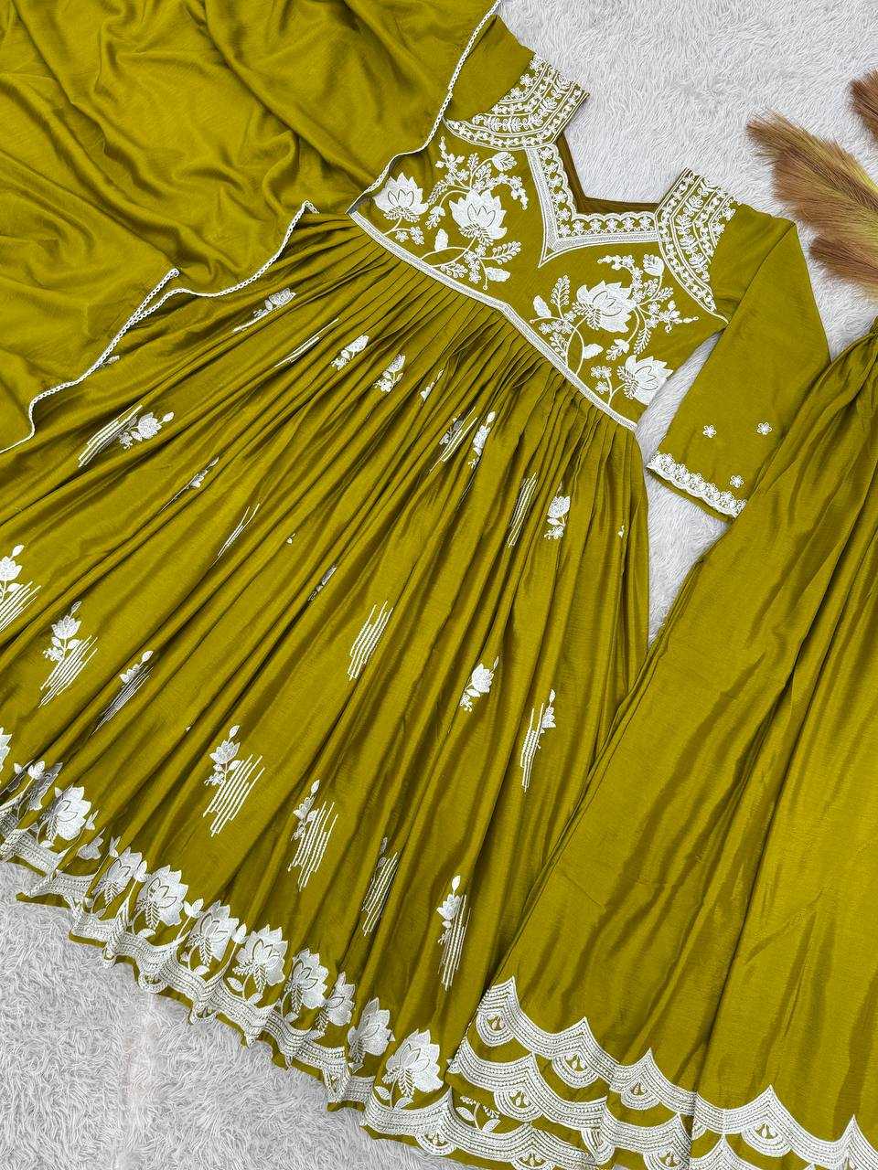 Chinon Silk  Ladies Sharara Embroidery  Salwar Suits